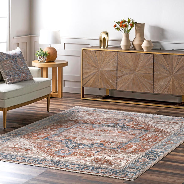 nuLOOM Harriet Vintage Medallion Fringe Area Rug, 3x5 Traditional Blue/Multicolor Accent Rug