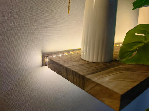 Comtelek Set 2, Floating Shelves for Wall Decor Wood Wall Mounted Shelves with LED Lights of Sturdy Rustic Wood Shelves