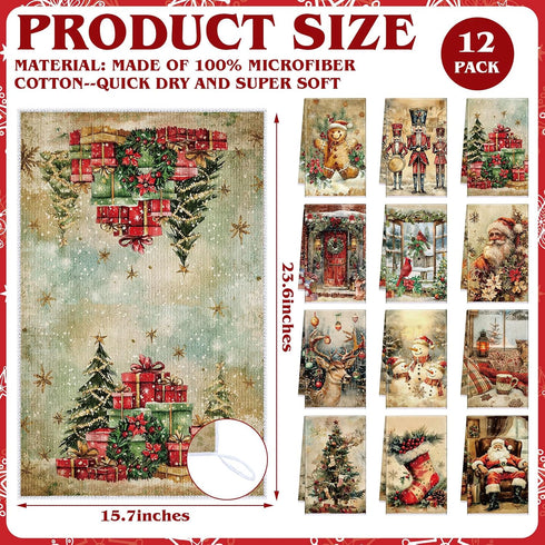 VitalCozy 12 14.2 21.3 Inch Pcs Christmas Kitchen Towels and Dishcloths Xmas Santa Christmas Tree Reindeer Snowman