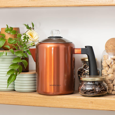 Mixpresso 37oz Stainless Steel Stovetop Coffee Percolator, 5-8 Cup Copper Coffee Pot for Camping