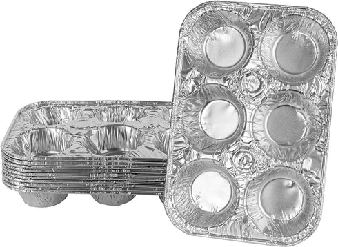 PLASTICPRO Aluminum Foil Muffin Pans, Reusable and Disposable, Holds 6 Cupcakes/Muffins, Pack of 10