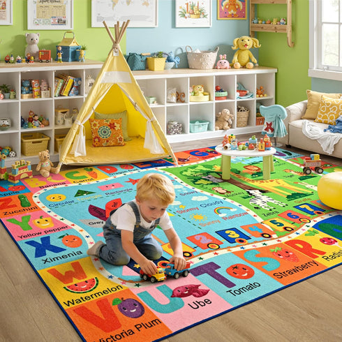 4x6 Maxsoft Kids Area Rugs for Playroom, Educational TPR Non Slip Play Mat for Classroom Bedroom, Washable Learning