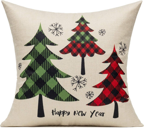 VAKADO Farmhouse Christmas Throw Pillow Covers - 20x20 Set of Buffalo Check Red Deer Plaids for Winter Decor