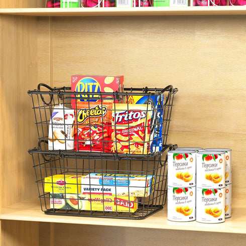 Simple Houseware 2 Pack Stackable Single Wire Basket (11.5 x 15 x 7.5 in) for Organizing Storage Solutions