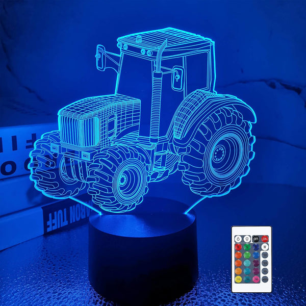 FULLOSUN 3D Illusion Lamp, Tractor Car 3D Night Light for Kids with