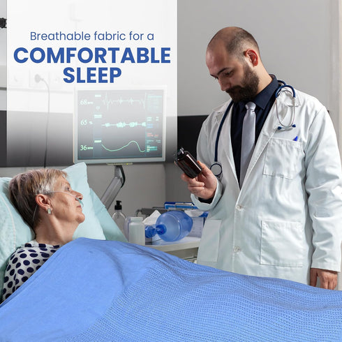 66x90 Inch 100% Cozy, (1-Pack) Linteum Textile Supply Blue Hospital Thermal Blanket Cotton, Soft and Breathable