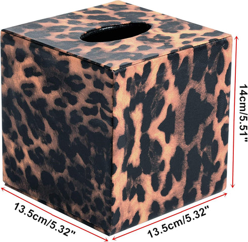 S Forever Home Decor PU Leather Cube Tissue Box Holder, Square Tissue Box Cover, Leopard