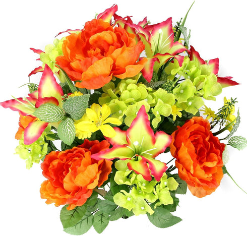 Admired By Nature Spring Bush Artificial Hydrangea Flowers - Yellow/Orange/Beauty/Kiwi