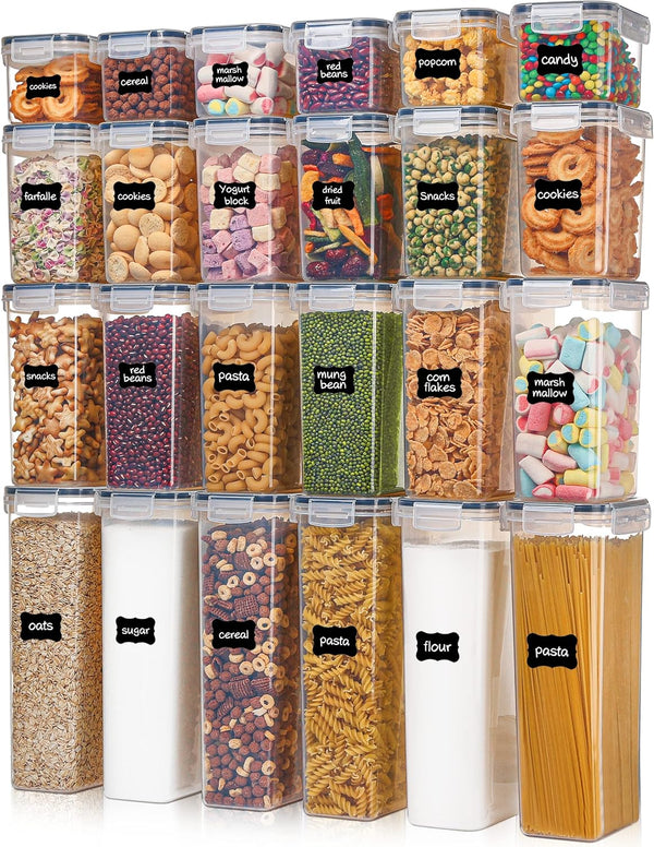 Airtight Food Storage Containers with Lids - Vtopmart 24 pcs Plastic Canisters for Cereal, Dry Food, BPA Free (Black)