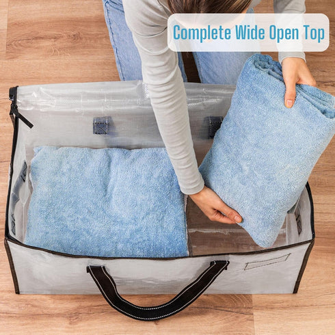 VENO 2 Pack Moving Bags, Comforter and Blanket Storage Bags for Closet, Moving Boxes, Boxes with Lids Alternative, College Dorm Packing Supplies, Foldable Heavy-Duty Tote with Window (Clear, 2 Pack) by VENO