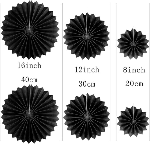 Black Green Party Hanging Paper Fans - 12pc Tropical Jungle Animal Birthday Decorations, Graduation Bachelorette