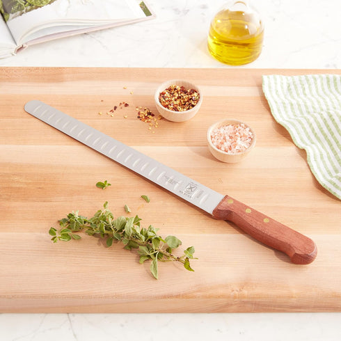 Mercer Culinary Praxis Granton Edge Slicer, 14 Inch, Rosewood Handle