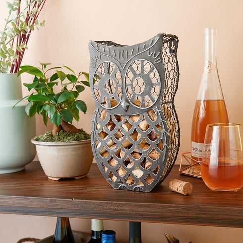 Twine Wise Owl Cork Holder - Decorative Wine Cork Storage and Decor, Set of 1, Rustic Bronze Finish