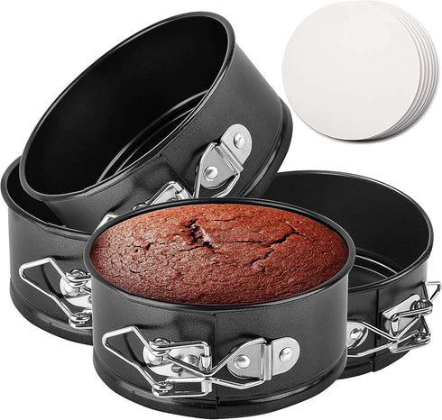 RFAQK 4-Inch Mini Cake Pans Set for Baking - Nonstick 4PCs Small Pans for Cheesecakes, Pizzas, and Smash Cakes