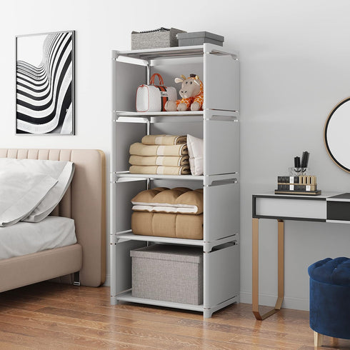 RIIPOO 4 Cube Storage Organizer Shelves for Bedroom Closet, Space-Saving 5-Layer Compact Bookshelf Unit Ideal for Small