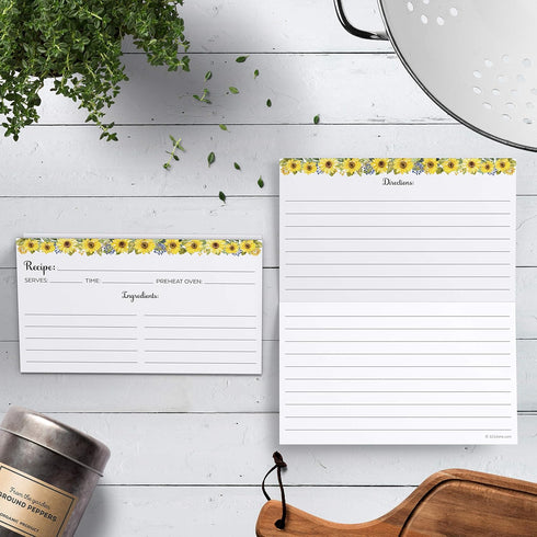 321Done Folding Recipe Cards Set of 50, Sunflowers on White, Retro Vintage Wedding Baby Bridal Shower Party