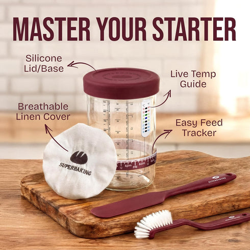 9" Set Superbaking Sourdough Starter Kit, Splinter-Free Banneton Bread Proofing Basket with Non-Stick Silicone Dough
