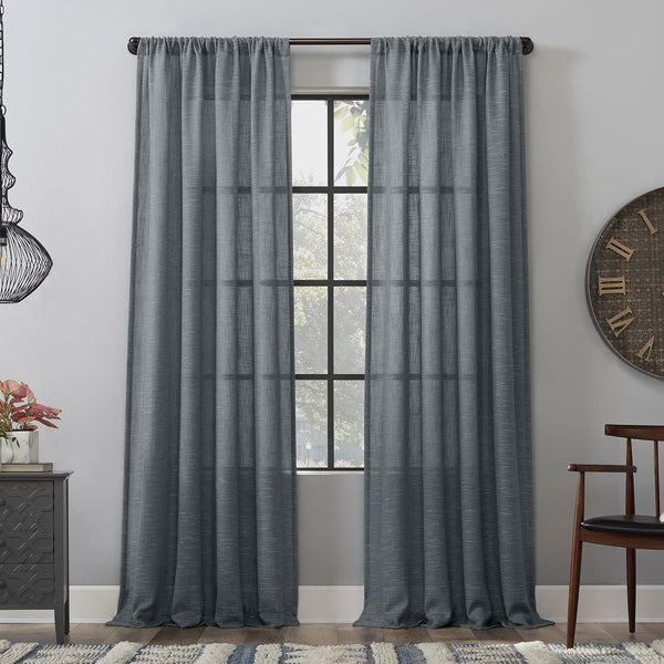 Clean Window Sheer Curtain Panel, 50" W x 96" L, Vintage Blue, Basketweave Anti-Dust Allergy/Pet Friendly