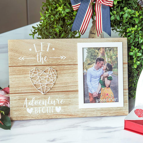 Engagement Wedding Gifts for Couples - Romantic Love Picture Frame Gift - Let The Adventure Begin - 4x6