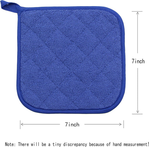 Cotton Pot Holders, Machine Washable Heat Resistant Everyday Kitchen Basic Terry Pot Holder Set of 4 (Dark Blue)