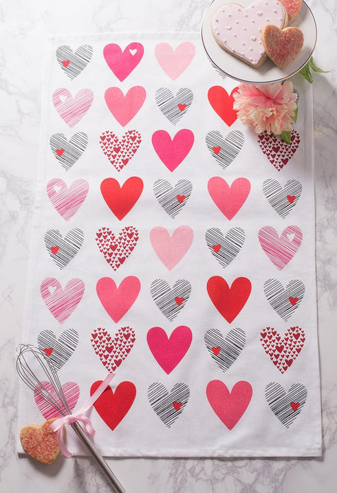 DII Valentine's Day Collection Kitchen Dishtowel Set, 2 Piece, 18x28, Hearts Collage