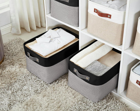 DECOMOMO Fabric Storage Bins, Large Decorative Closet Organizer Bins with Handles for Nursery and Toy Storage, Grey and