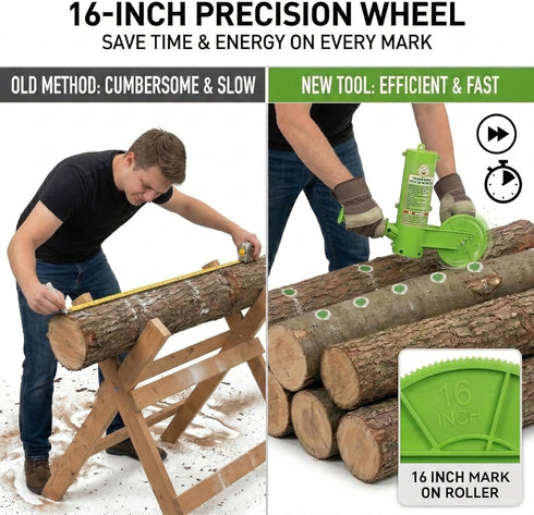 16'' Feroca Firewood Marker Tool - Automatic Paint Marking Device with Roller Wheel, Durable Firewood Measuring Tool