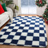 KICMOR 4x6 Navy Blue and Cream White Rugs for Living Room, Fluffy Fuzzy Shag Checkered Rug Shaggy Carpet for Bedroom