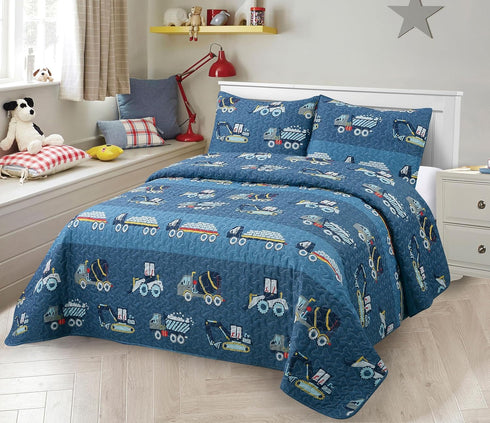 Kids Zone Home Linen Product Image Kids Zone Collection Bedspread Set Kids/Teen Construction Vehicles Quilted Bedding