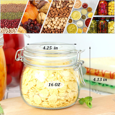 Glass Jar with Airtight Lid, 16 Oz Set of 2, Wide Mouth Leakproof Food Storage Containers for Coffee, Sugar