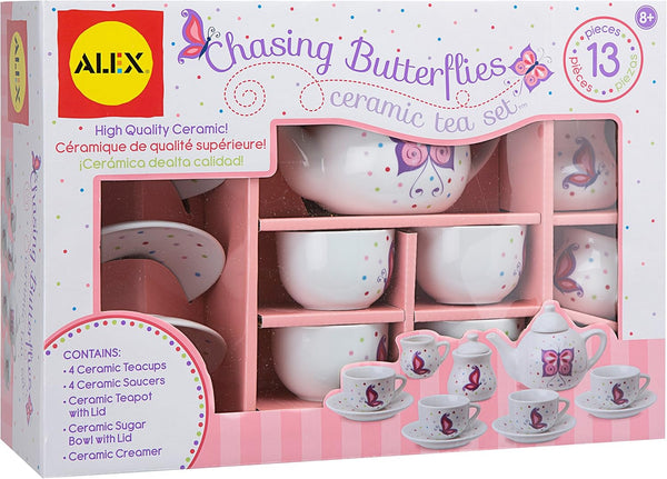 Alex Chasing Butterflies Ceramic Kids Tea Set, 13 Piece,Includes 4 teacups, 4