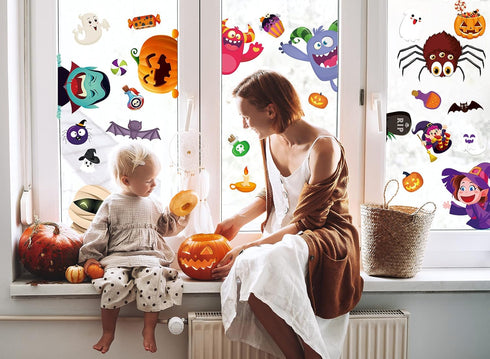 BAYLAY Halloween Window Clings, 10 Sheets Double Sided Stickers for Halloween Window Decorations
