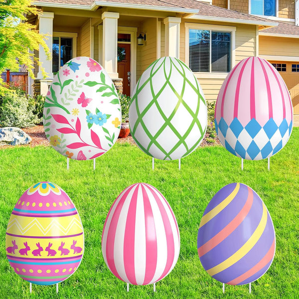 GlikCeil 6 Pcs Large Easter Eggs Yard Signs Easter Outdoor Lawn Decorations Waterproof