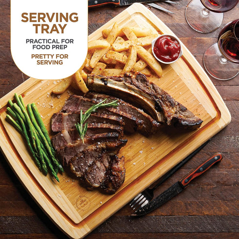 Extra-Large 18 Inch Cutting Board - Bamboo Wood with Deep Juice Groove - Charcuterie & Chopping Butcher Block for Meat