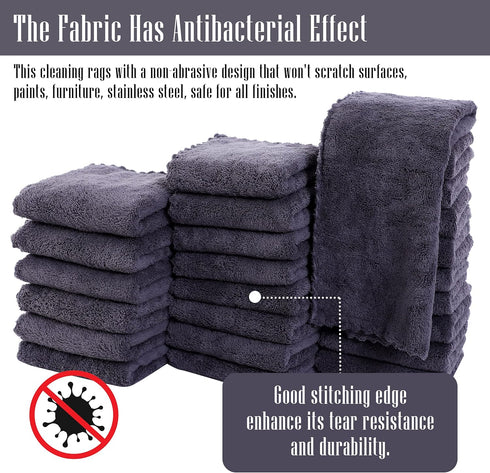Sunny zzzZZ 24 Pack Reusable Kitchen Dishcloths - Super Absorbent Coral Fleece Cleaning Cloths, 10 x 20 Inch (Grey)