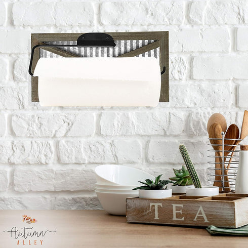 Country Autumn Alley Rustic Farmhouse Paper Towel Holder Wall Mount - Home Decor Rustic Farmhouse for Kitchen - Wood