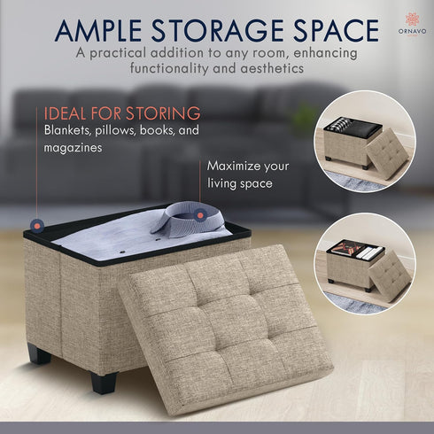 600 LB, 12 16 12, Ornavo Home Storage Ottoman Small Rectangle Ottoman with Legs, Foot Rest Stool Seat, Load up