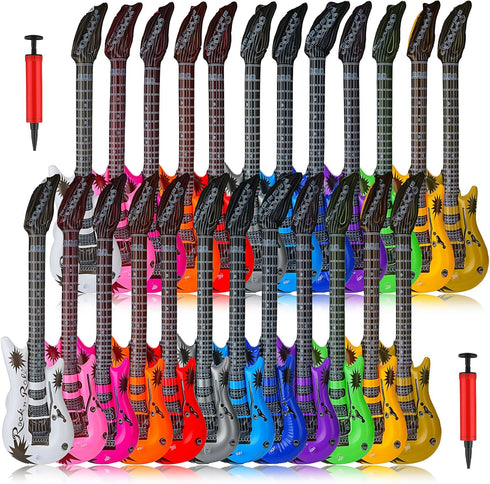 24 Pcs Inflatable Guitars for Parties Bulk Blow Rock Star Guitar Set