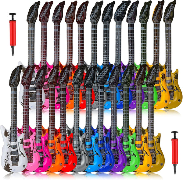24 Pcs Inflatable Guitars for Parties Bulk Blow Rock Star Guitar Set