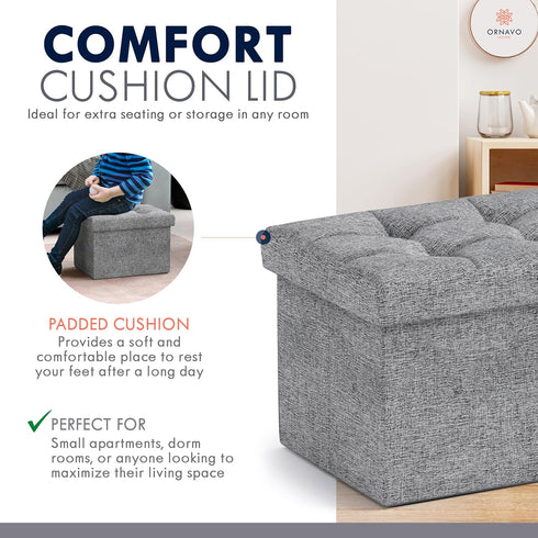 12 16 12, Ornavo Home Small Storage Ottoman Foldable Collapsible Rectangle Linen Ottoman Foot Rest Stool Seat