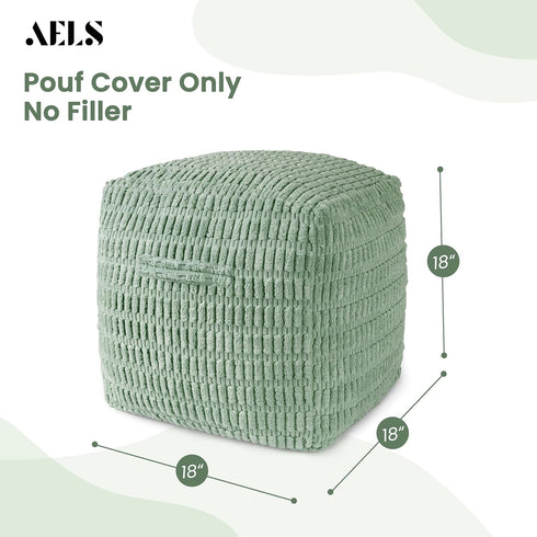 18"x18"x18", AELS Unstuffed Farmhouse Pouf Cover for Living Room, Boho Storage Bean Bag Cubes, Sage Green Soft Corduroy