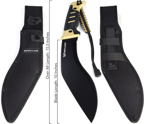 WEYLAND Kukri Machete Knife - Tactical MOLLE Sheath, Fixed Full Tang Steel Blade for Camping, Gardening, Yard Work