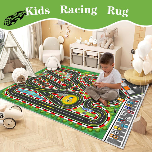 47''x71'' Kids Racing Rug Car Road Kid Rug Carpet Playmat for Playoom Traffic Road Kid Play Mat for BedroomKids