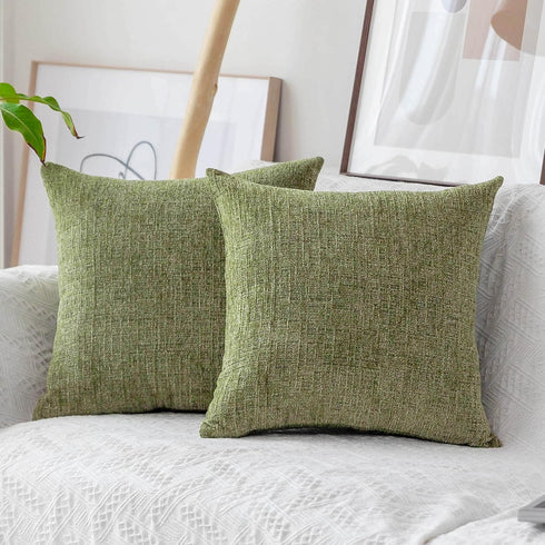 Home Brilliant Sage Green Spring Pillow Covers, Chenille Velvet Plush Decorative Throw Pillow, 2 Packs 18x18 inch