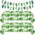 Tatuo 2 Pieces Palm Leaf Table Covers, Hawaii Green Leaves Tablecloths and 2 Pieces Palm Leaves Banners