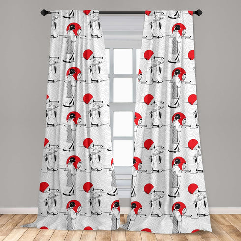 Ambesonne East Curtains, Japanese Geisha Girl with Traditional Kimono Illustration, 2 Panel Set for Living Room, 28" x
