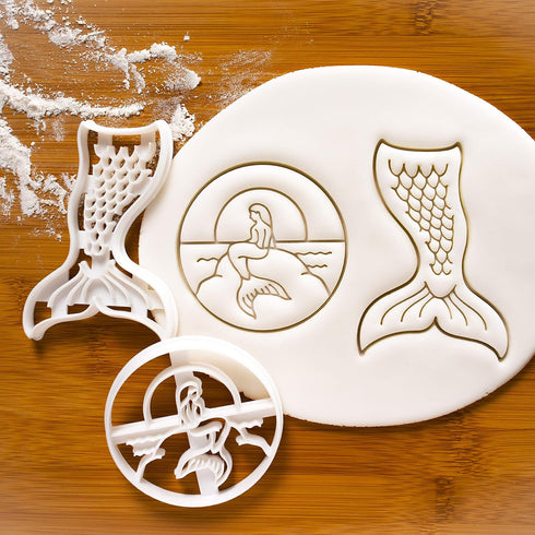 Set of 2 Mermaid Cookie Cutters, Designs: Sunset and Tail, 2 Pieces - Bakerlogy