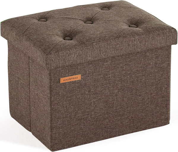 HAUSFRAU Ottoman with Storage Foot Rest Stool, Small Folding Footrest, Tufted Square