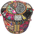 Bohemian Living Room Pouf Cover, Round Patchwork Embroidered Ottoman, Black Cotton Floral, 18x18x13