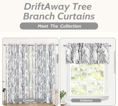 DriftAway Tree Branch Abstract Ink Printing Lined Thermal Insulated Window Curtain Valance 52 Inch by 14 Inch